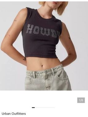 Urban Outfitters Black Rhinestone 'HOWDY' Crop Tank